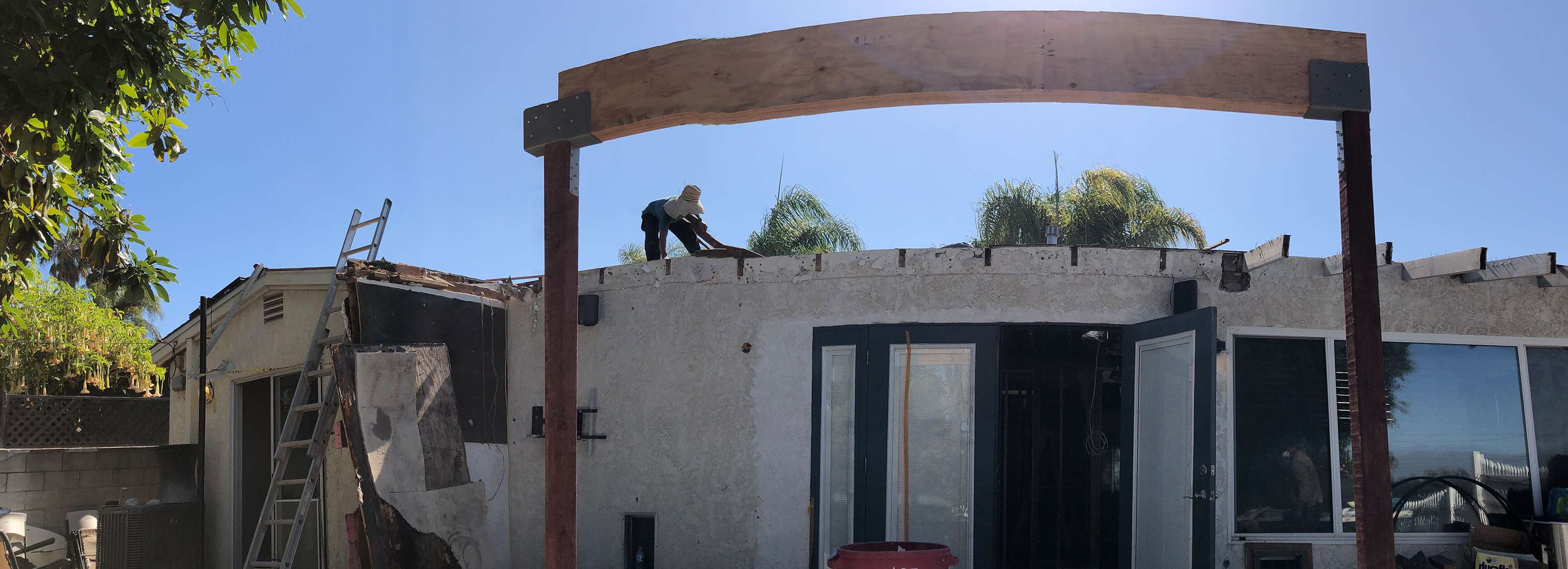 ADU inside panoramic view of carpentry work