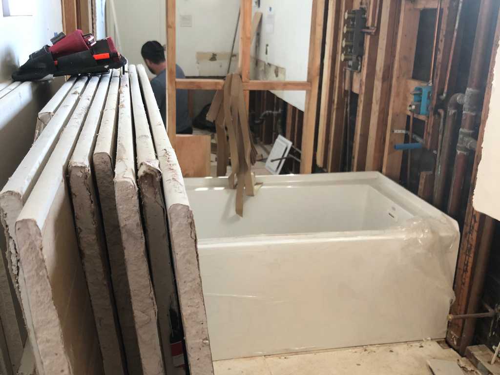 a2mContractors carpentry work for for a walk in shower, now ready for hot mob